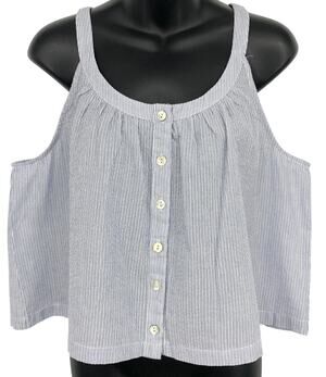 Allie Rose Sleeveless Button Front Scoop Tank Top Womens Medium Striped Linen